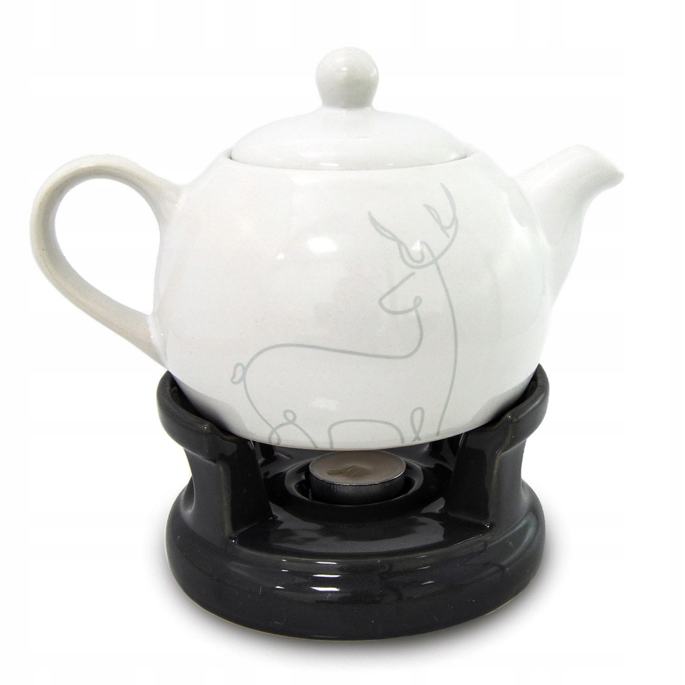Čajník porcelánový s ohrievačom Bella Fiore biely s jeleňom 1l