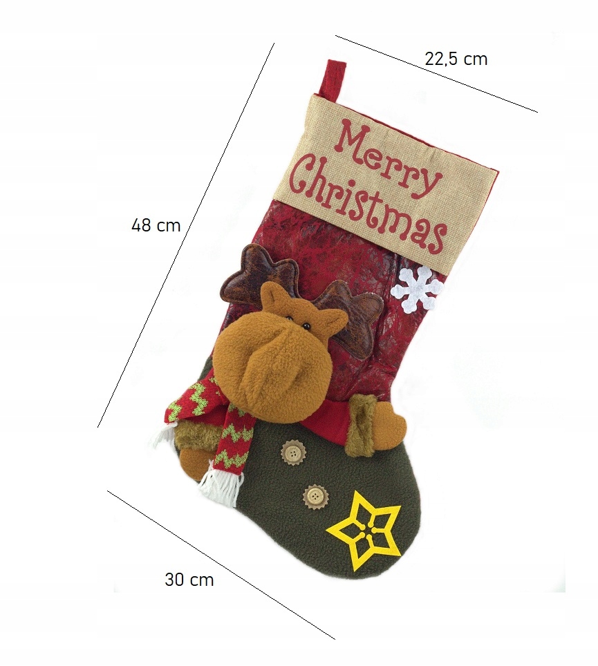 Vianočná ponožka so sobom červenej a zelenej farby 48cm 4
