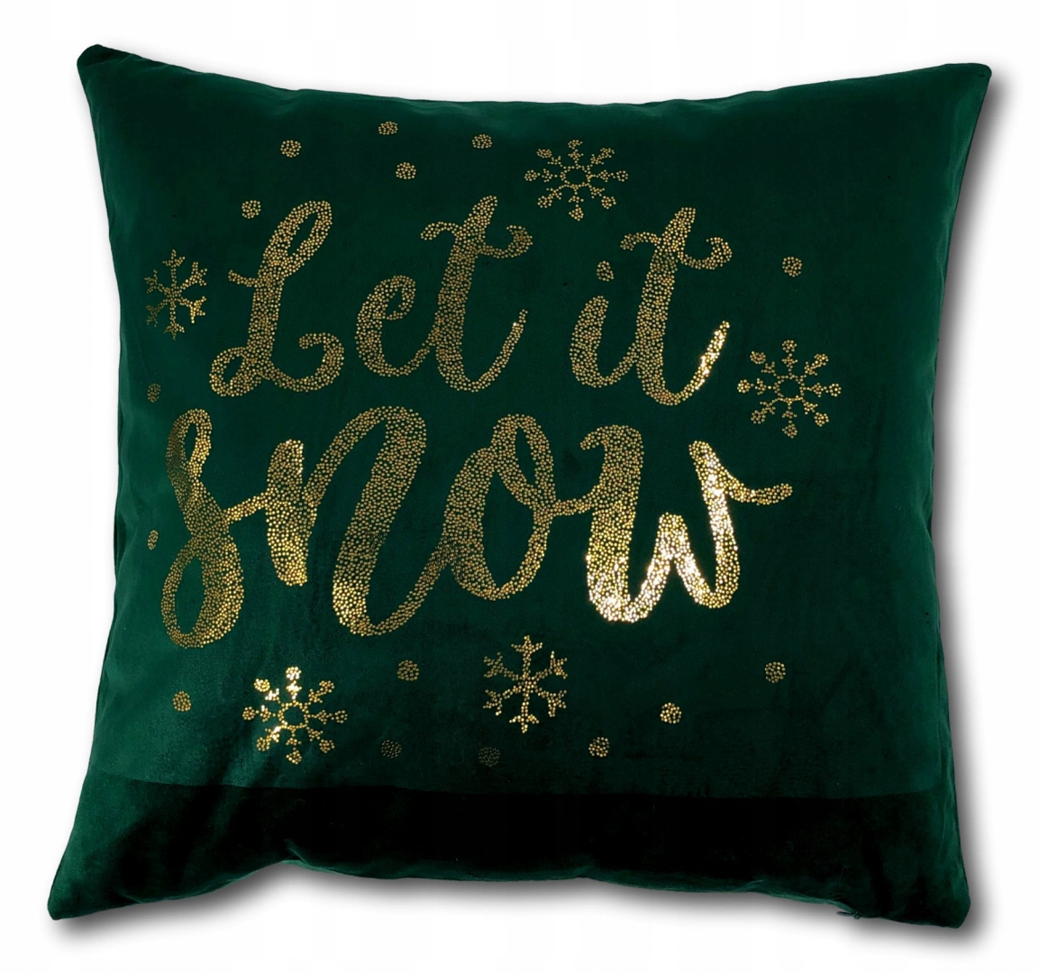 Vianočná obliečka na vankúš Let It Snow zelená a zlatá 1