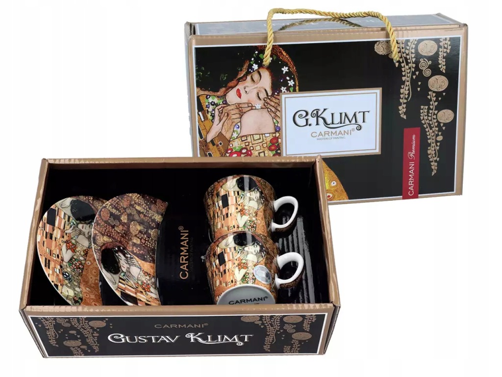 Darčeková súprava Carmani Gustav Klimt Bozk – dve šálky s podšálkami uložené v otvorenom balení