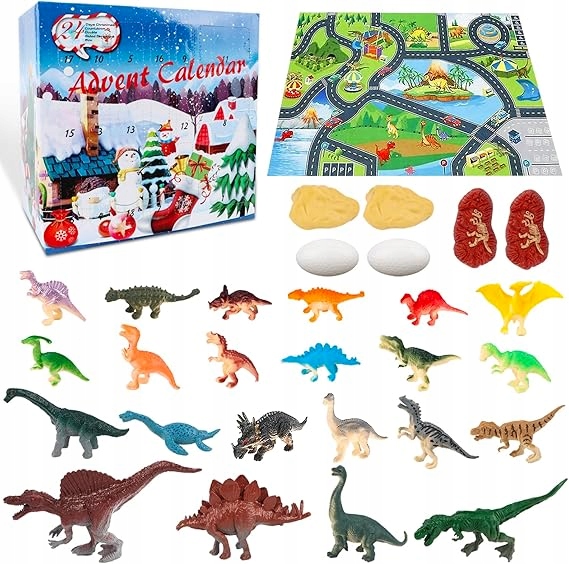 Detský adventný kalendár s dinosaurami balenie a figúrky