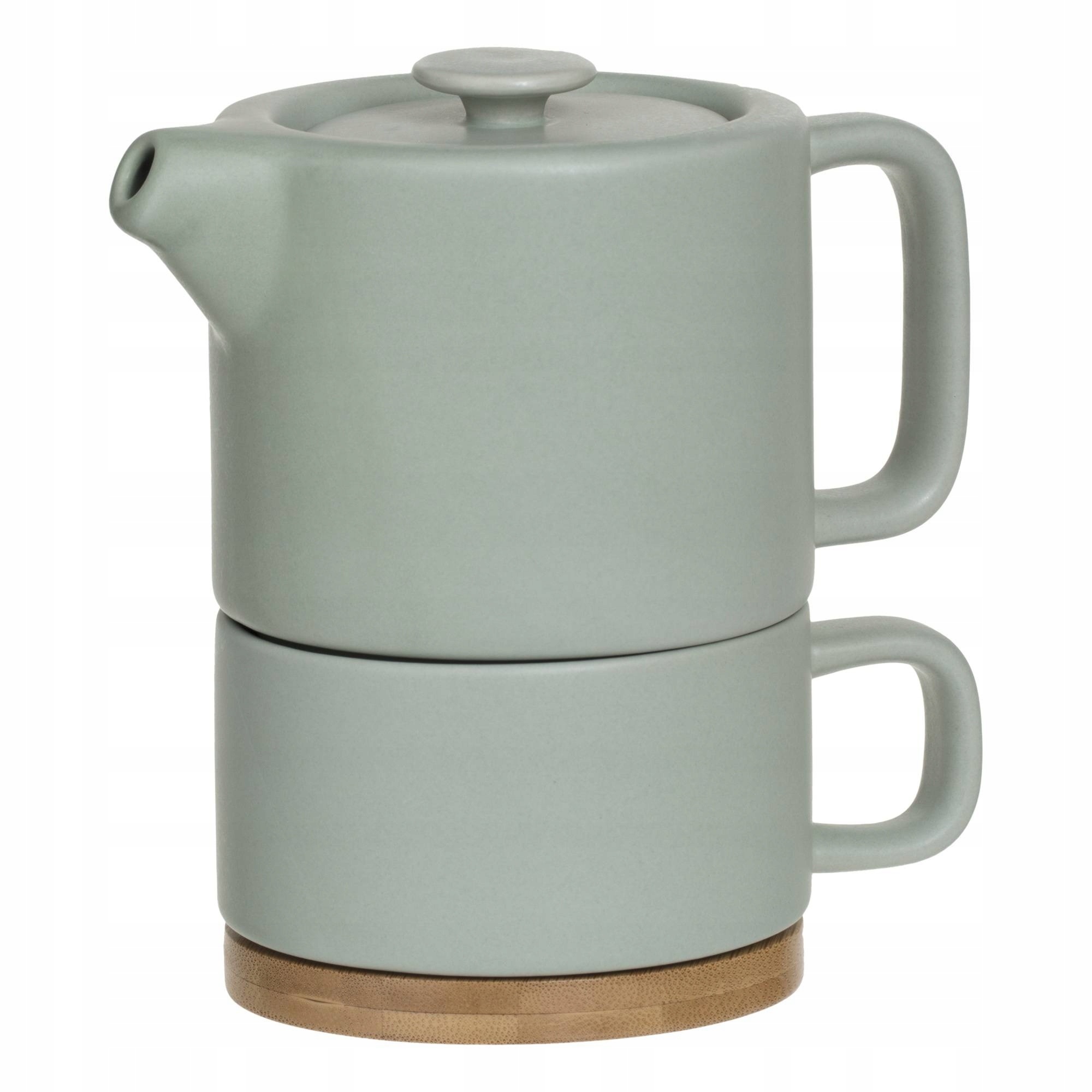 Zelený keramický čajník so sitkom a šálkou 400 ml